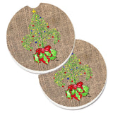 Caroline'S Treasures Christmas Tree Fleur De Lis Set Of 2 Cup Holder Car Coasters 8745Carc, 2.56, Multicolor