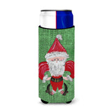 Christmas Santa Fleur De Lis On Faux Burlap Ultra Beverage Insulators For Slim Cans 8746Muk