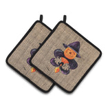 Caroline'S Treasures Halloween Pumpkin Bat Fleur De Lis Pair Of Pot Holders 8748Pthd, 7.5Hx7.5W, Multicolor