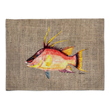 Caroline'S Treasures 8753Plmt Hog Snapper On Faux Burlap Fabric Placemat, Multicolor