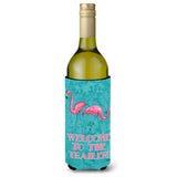 Welcome To The Trailer With Flamingos Wine Bottle Beverage Insulator Beverage Insulator Hugger