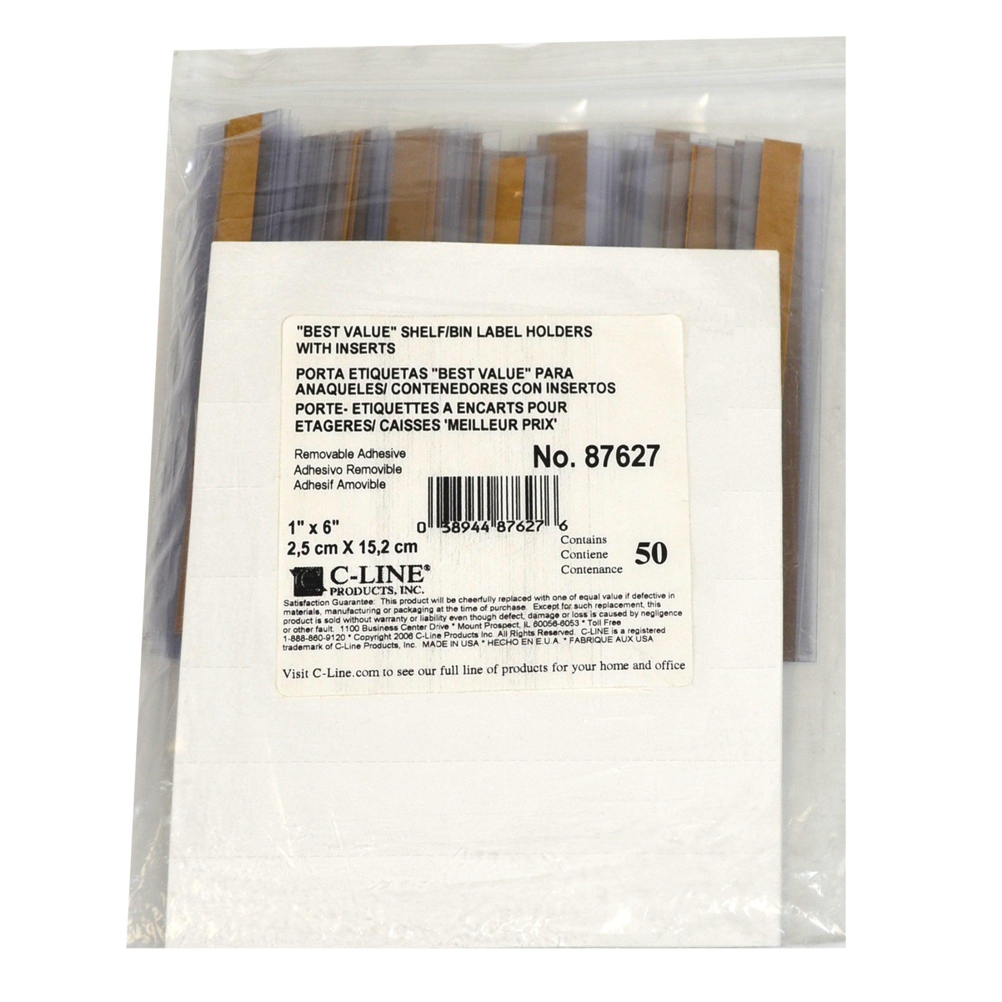 Best Value Peel & Stick Shelf/Bin Label Holders, 1 Inch X 6 Inch Removable Adhesive Label Holder, 50/Pk, 87627