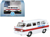 1962 Chevrolet Corvair Greenbrier AmbleWagon Ambulance White with Red Stripes 1/87 (HO) Scale Diecast Model Car by Oxford Diecas