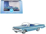 1961 Chevrolet Impala Convertible Jewel Blue Metallic and White with Blue Interior 1/87 (HO) Scale Diecast Model Car by Oxford D