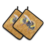 Caroline'S Treasures Bee On Gold Pair Of Pot Holders 8850Pthd, 7.5Hx7.5W, Multicolor