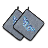 Caroline'S Treasures Butterfly On Gray Pair Of Pot Holders 8856Pthd, 7.5Hx7.5W, Multicolor