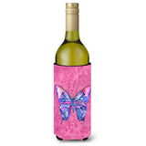 Butterfly On Pink Wine Bottle Beverage Insulator Beverage Insulator Hugger