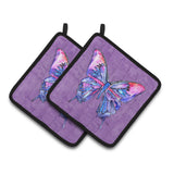 Caroline'S Treasures Butterfly On Purple Pair Of Pot Holders 8860Pthd, 7.5Hx7.5W, Multicolor