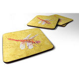 Caroline'S Treasures 8866Fc Dragonfly On Yellow Foam Coasters (Set Of 4), 3.5 H X 3.5 W, Multicolor