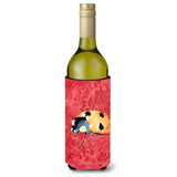 Lady Bug On Red Wine Bottle Beverage Insulator Beverage Insulator Hugger 8869Literk