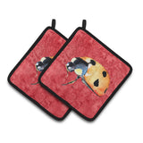 Caroline'S Treasures Lady Bug On Red Pair Of Pot Holders 8869Pthd, 7.5Hx7.5W, Multicolor