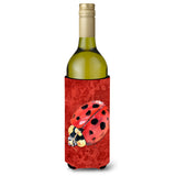 Lady Bug On Deep Red Wine Bottle Beverage Insulator Beverage Insulator Hugger