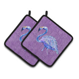 Caroline'S Treasures Flamingo On Purple Pair Of Pot Holders 8874Pthd, 7.5Hx7.5W, Multicolor