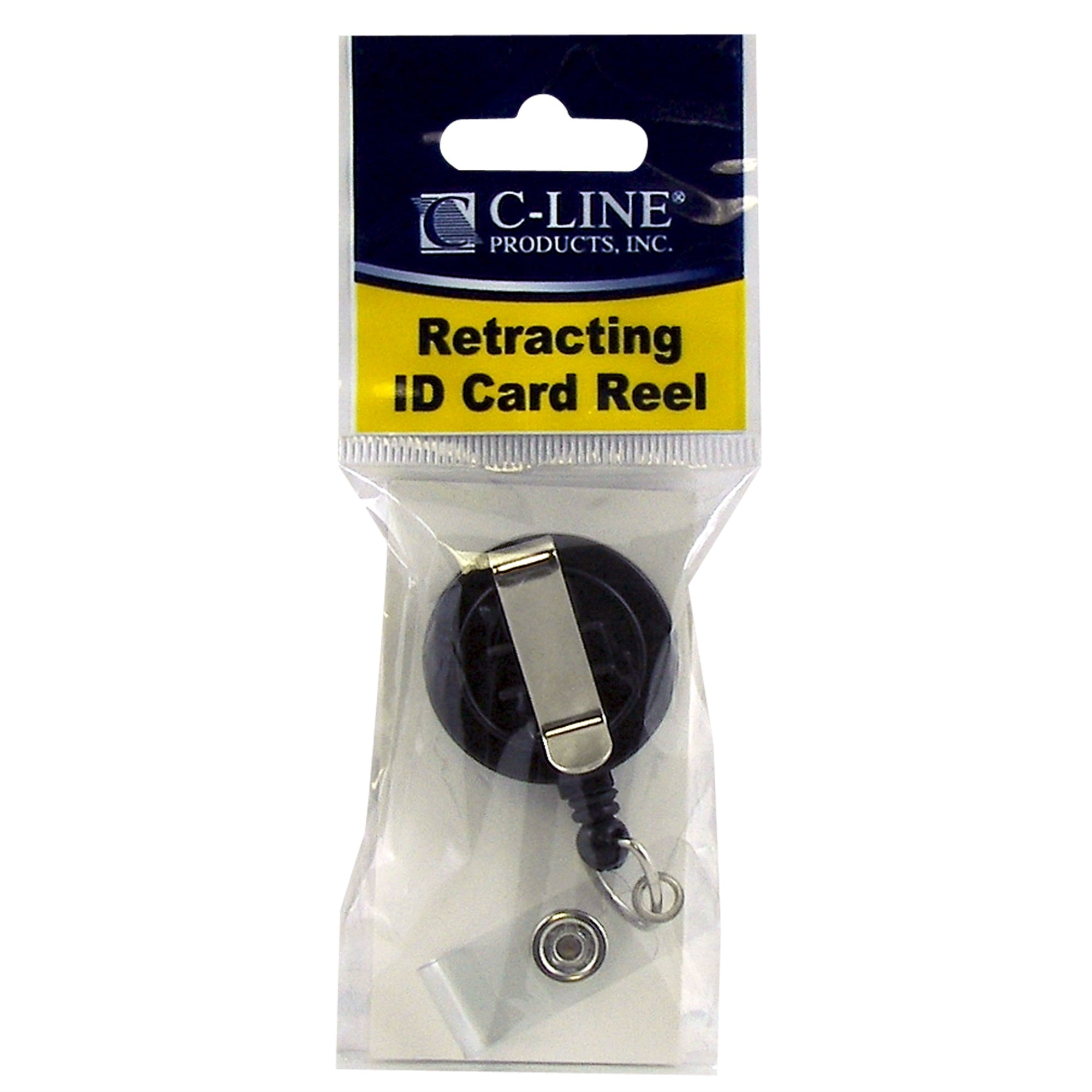 Retracting Id Card Reels, Swiveling Spring Clip With Snap-On Id Strap, Black (Set Of 12)