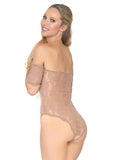 Leg Avenue Scalloped Rose Lace Crotchless Nude Color