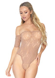 Leg Avenue Scalloped Rose Lace Crotchless Nude Color