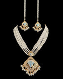 DNS191 punjabi Jadau necklace set - mint blue&pearl(READY TO SHIP)