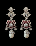 DER809 Lotus Cz earrings -Maroon ( READY TO SHIP )