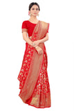 Pujia Mills Women Kanjivaram Pure Banarasi Silk Saree Kanchipuram Saree (Bright Red)