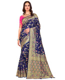 Glory Sarees Womens Banarasi Silk Saree With Blouse Piece (Kara164_Navyblue)
