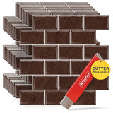XFasten Backsplash Tile for Kitchen - Brown 10pcs 12' x 12' Subway Tile Peel and Stick, Waterproof Bathroom and Kitchen Wall Til