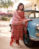 Gosriki Women'S Cotton Blend Straight Printed Kurta With Pant & Dupatta (Ja Gadi Red-Nw-Gs_Xl_Blue_X-Large),Red,,B0CV7THS4C
