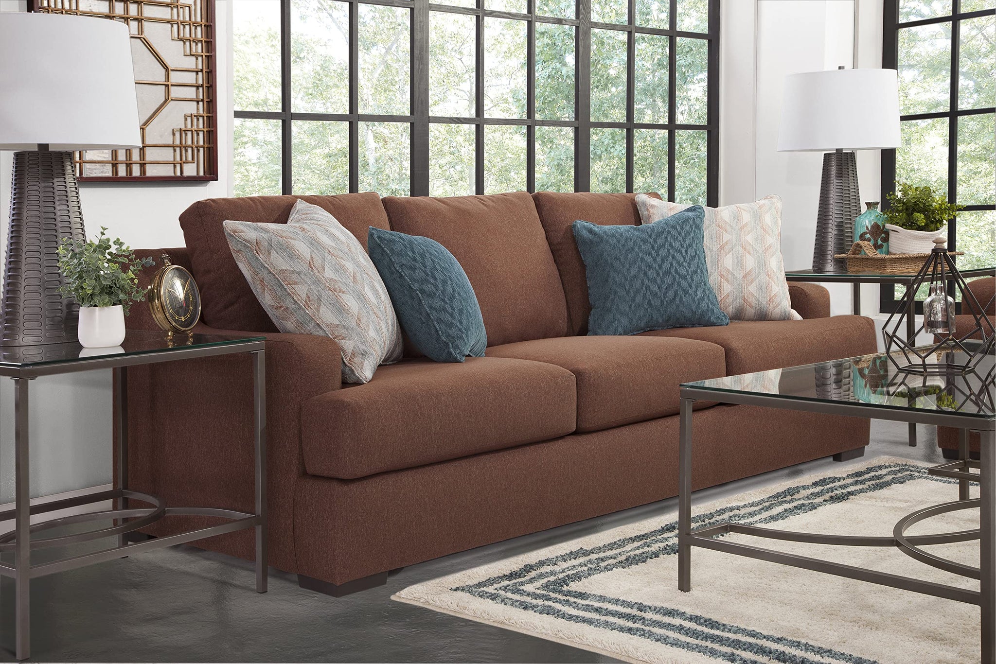 American Furniture Classics Model 8-010-A65V2 Earthtone Cinnamon Sloped Track Arm Sofa