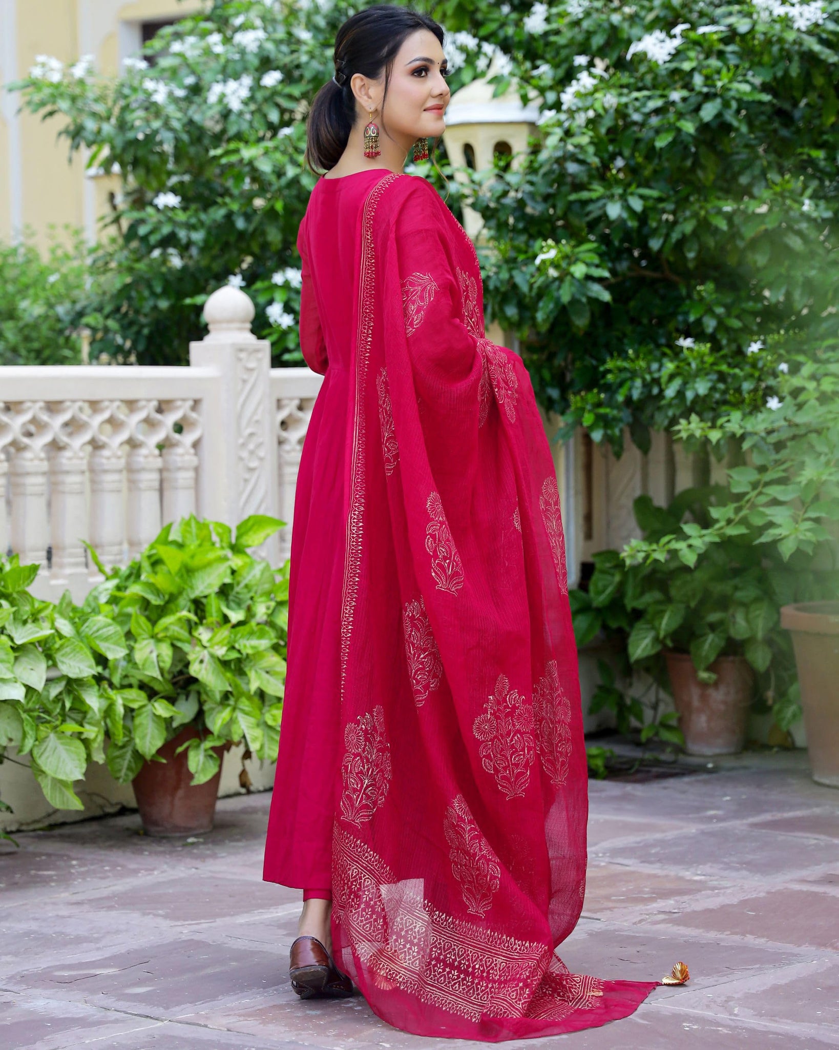 Gosriki Women'S Cotton Blend Solid Anarkali Kurta With Pant & Dupatta (Magic-Pink-Nw-Gs_S_Pink_Small),Pink,,B0CRL56V3W