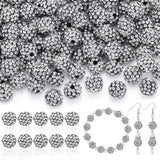 200pcs 10mm Rhinestone Beads for Jewelry Making, Black White Shiny Round Disco Ball Beads Bulk, Sparkle Crystal Clay Christmas f