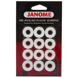 Janome 12 Pack PreWound Plastic Bobbins White Thread