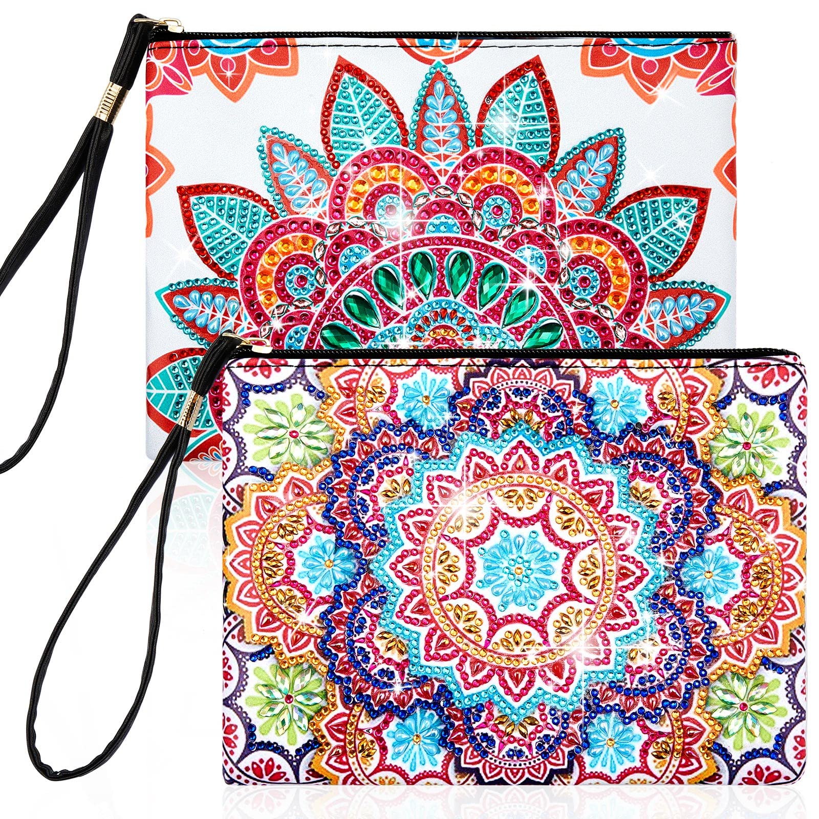 Geyoga 2 Pcs Diamond Painting Purses 5D DIY Diamond Painting Handbag Diamond Art Wristlet Clutch Bag for Women Makeup Gift (Styl
