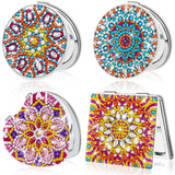 FILASLFT Diamond Painting Compact Crystal Makeup Mirror DIY Diamond Art Pocket Portable Foldable Mirror 4 Pcs Christmas Birthday