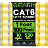 GEARit 100-Pack Cat6 Patch Cable 1 Foot Cat 6 Ethernet Cable Snagless Flexible Soft Tab - Premium Series - Yellow