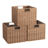 12X12X10in Plastic Wicker Storage Basket, Collapsible Wicker Cube Storage for Shelves, Woven Plastic Storage Basket for Pantry, 