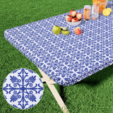 misaya Rectangle Vinyl Table Cloth, Elastic Fitted Flannel Backed Tablecloth, 100% Waterproof Plastic Table Cover Fits Folding T