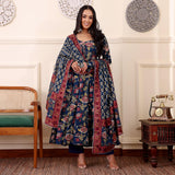 Gosriki Women'S Rayon Viscose Anarkali Printed Kurta With Pant & Dupatta (Minari Blue-Gs_M_Blue_Medium),Blue,,B0DXKZHB4B