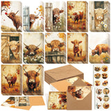 Motiskyy 72 Pack Christmas Highland Cow Greeting Cards Bulk with 72 Pcs Retro Rustic Envelopes 72 Pcs Stickers, 4 x 6 Inch Vinat