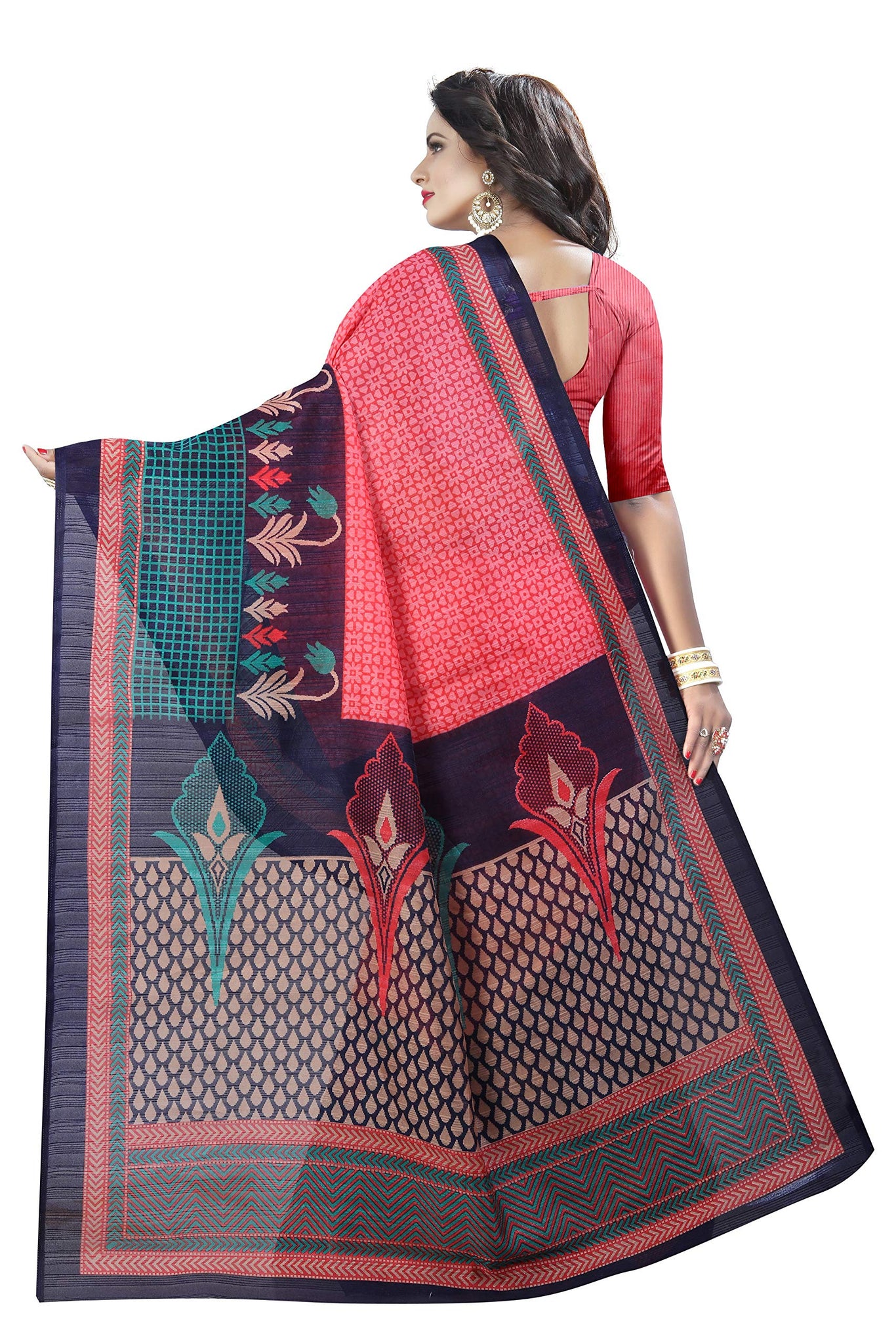Anni Designer Women'S Bhagalpuri Ethnic Printed Casual Wear Saree With Blouse Piece(Ad-Rosy Checks Pink Free Size),Pink,FS,Bhagalpuri,ready to wear,Saree