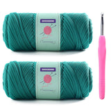 Trapillo Soft T-Shirt Yarn for Crochet - 2 Skeins, 7oz Each, 65yds (Pore Green) with 1 Crochet Hook