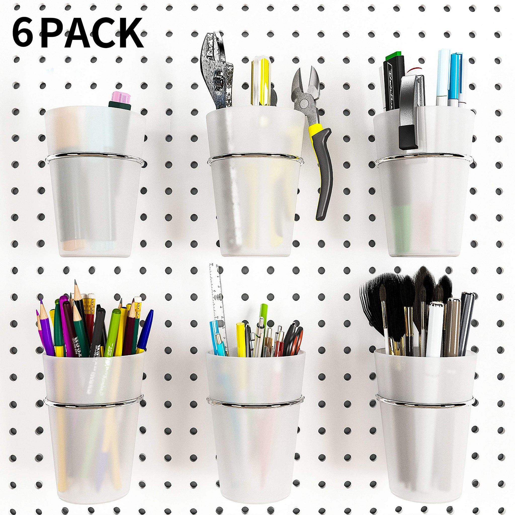 6 Sets Pegboard Hooks with Pegboard Cups, Ring Style Pegboard Bins with Rings, Pegboard Cup Holder Accessories for Organizing St