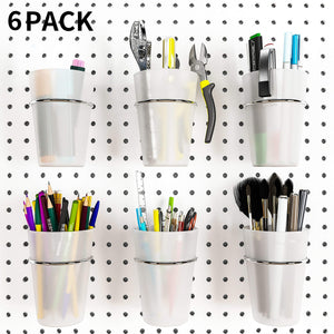 6 Sets Pegboard Hooks with Pegboard Cups, Ring Style Pegboard Bins with Rings, Pegboard Cup Holder Accessories for Organizing St