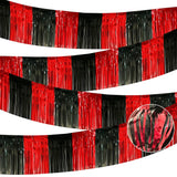 4 Pack 10 Feet Black Red Parade Floats Foil Fringe Garland Metallic Tinsel Streamers Banner Fringe Curtain Banner for Halloween 