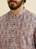 Manyavar Men'S Cotton Blend Digital Print Short Kurta (Peach,L)