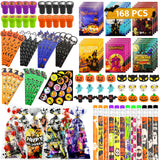 168 PCS Halloween Party Favors for Kids, 24 Pack Halloween Stationery Set for Halloween Party School Classroom Prizes Goodie Bag