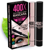 400X Pure Silk Fiber Lash Mascara [Ultra Black Volume and Length], Longer & Thicker Eyelashes. Waterproof, Long Lasting, Instant