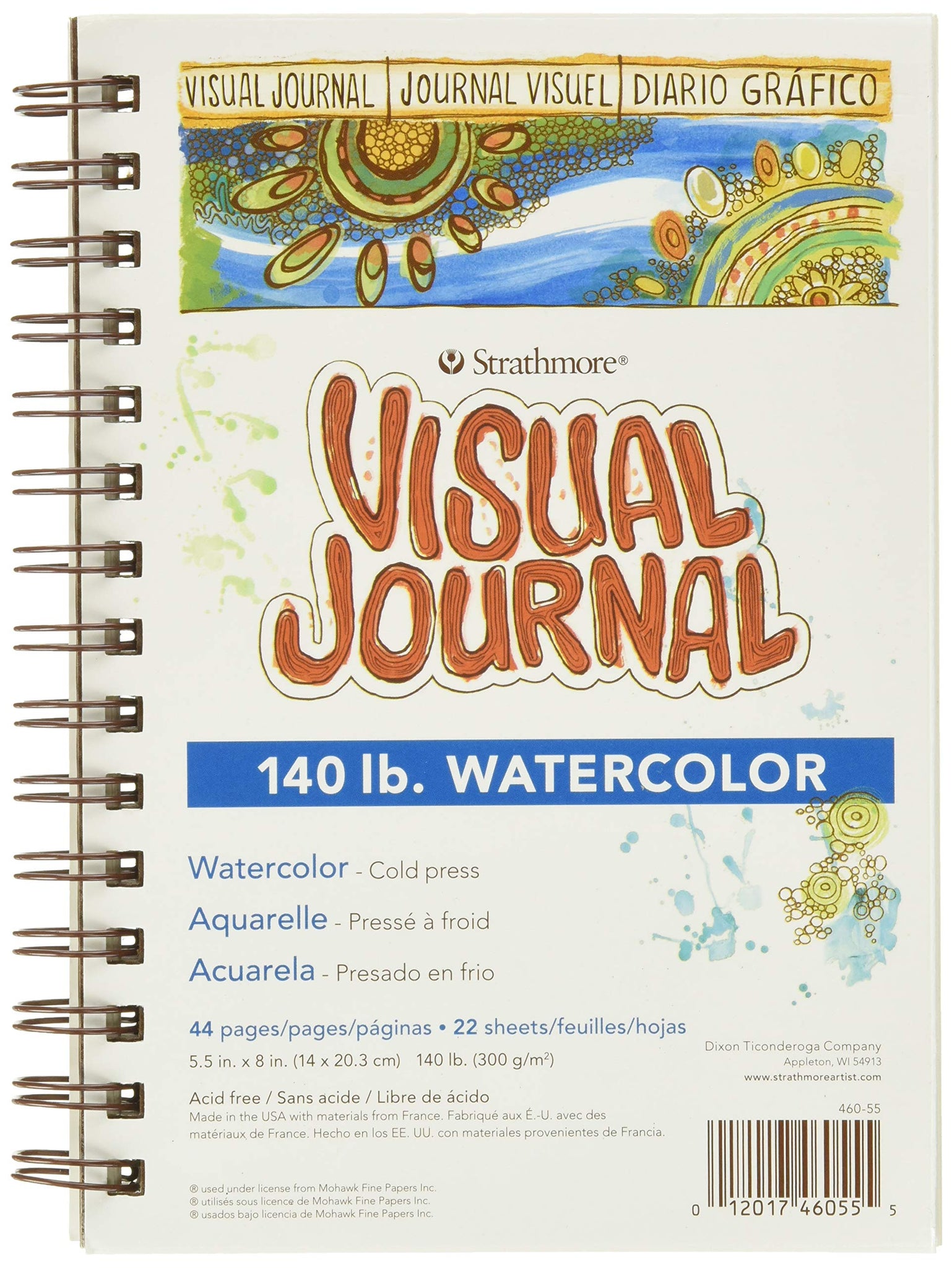 Strathmore 460-55 400 Series Visual Watercolor Journal, 140 Lb Cold Press, 5.5''X8'', 22 Sheets , White