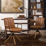 Art Leon Desk Chair No Wheels, Set of 2, Mid Century Modern Swivel Chair with Oak Wood Legs, Faux Leather Home Office Desk Chair