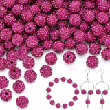 100 pcs 10mm Rhinestone Beads for Jewelry Making, Fuchsia Shiny Round Shamballa Disco Beads Bulk, Sparkle Crystal Clay Christmas