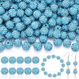 200pcs 10mm Rhinestone Beads for Jewelry Making, Aquamarine Shiny Round Disco Ball Beads Bulk, Sparkle Crystal Clay Christmas fo