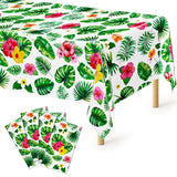 QZYL 4Pcs Luau Party Decorations, 108 X 54 Floral Leaf Tablecloth, Disposable Plastic Luau Party Decorations, Rectangle Tropical